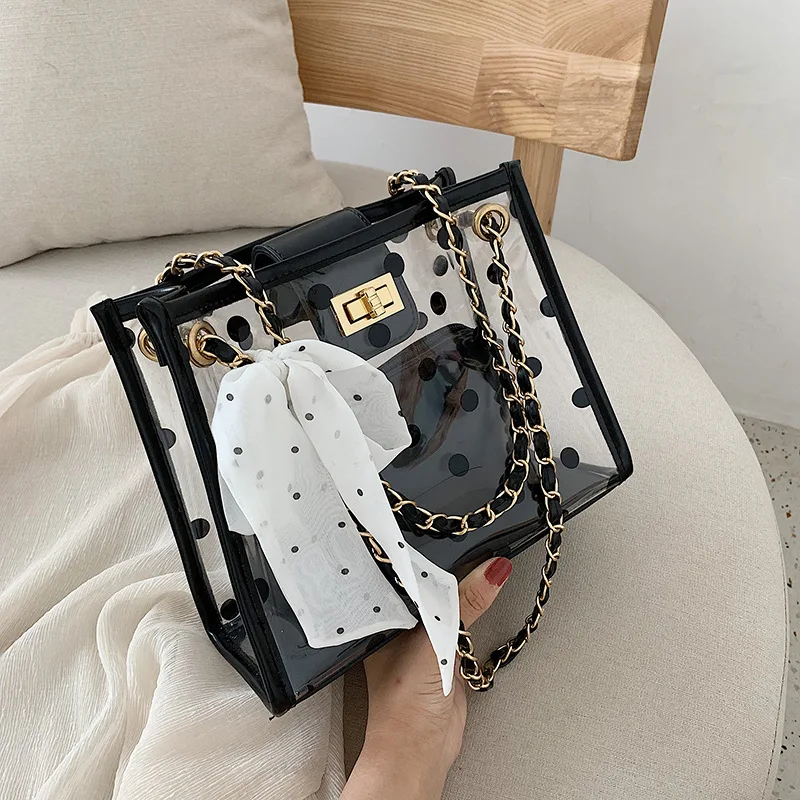 

Summer Transparent Jelly Bag Tote Bags For Women 2019 Quality PVC Luxury Handbags Designer Ladies Beach Scarf Clear Shoulder Bag