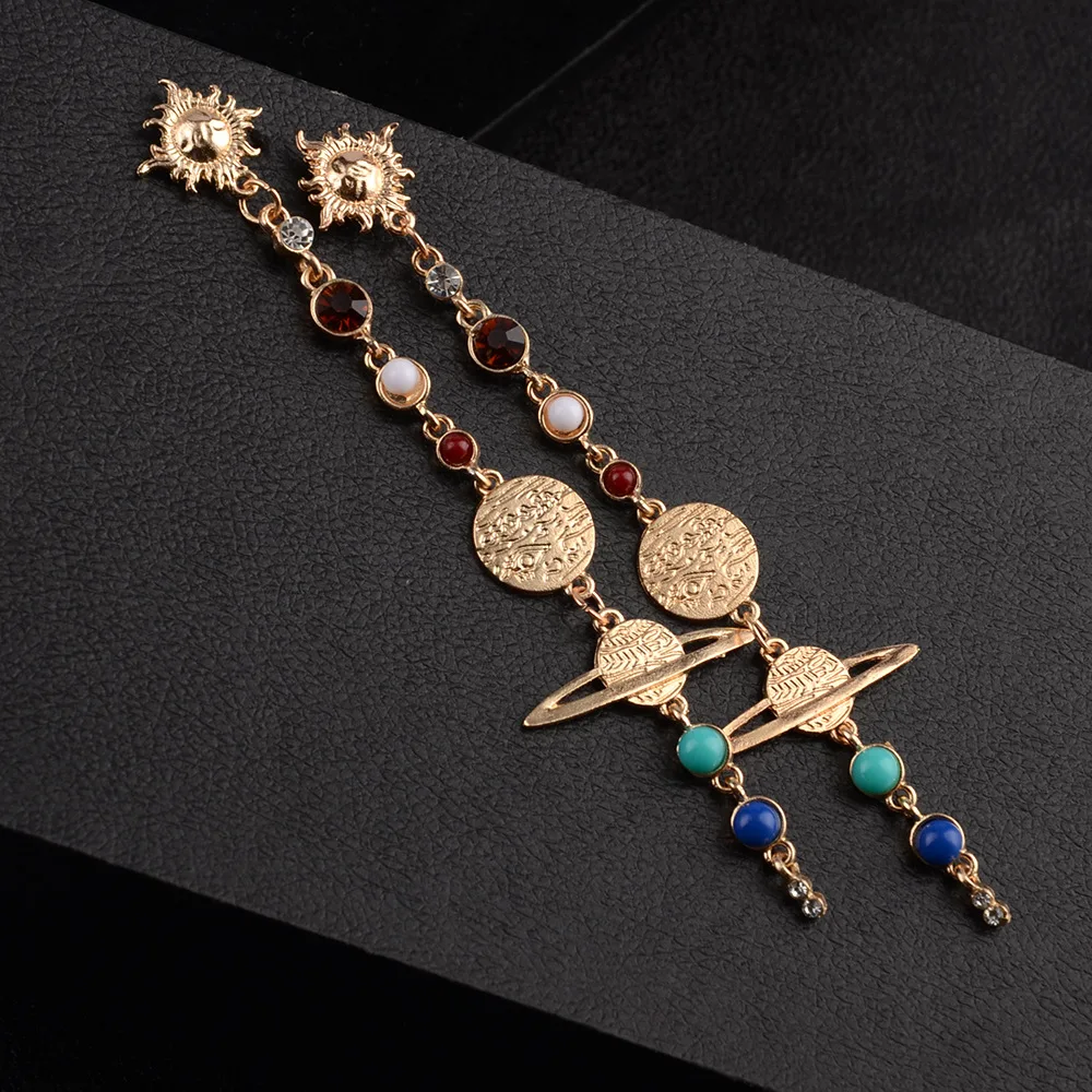 

Miss JQ Boho Women's Earrings Solar System Planet Earrings Fashion Colored Stars Strip Design Ear Jewelry Personality