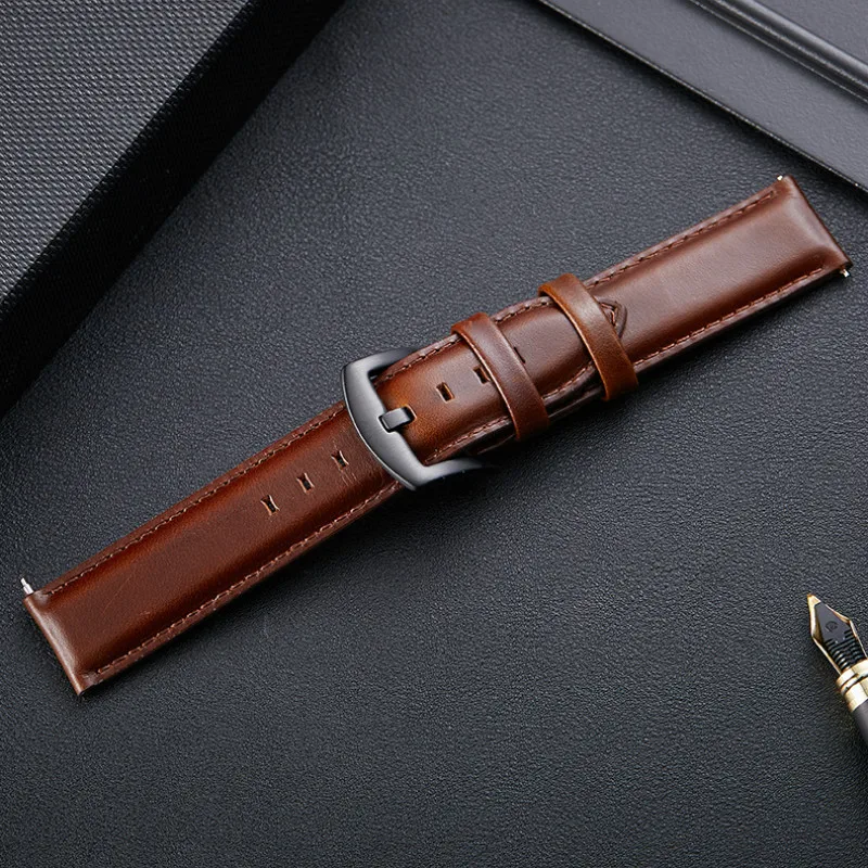 Italian Cowhide Watchbands Top Layer Leather Watch Strap Pin Buckle 18mm 20mm Straps  Leather Stainless Steel Silver Rose Buckle