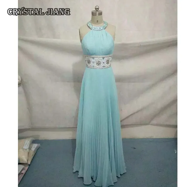 Special Price Light Blue Chiffon Long Bridesmaid Dresses Beaded Halter Neck Full Length Backless 2018 Special Price Light Blue Chiffon Long Bridesmaid Dresses Beaded Halter Neck Full Length Backless 2018