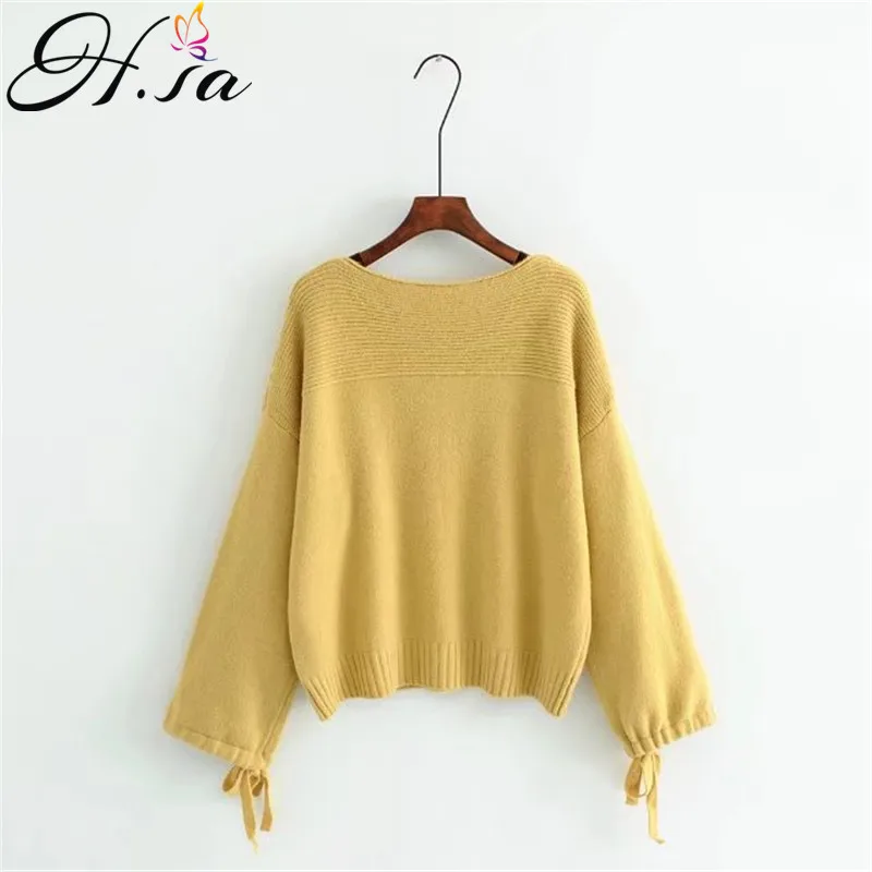 

H.SA Women Yellow Sweater and Pullovers Autumn Winter Oversized Knitted Jumpers Mujer Oneck Loose christmas sweater Women 2017