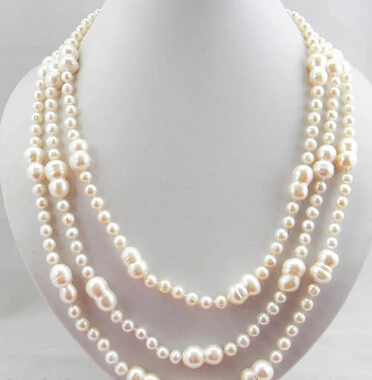 shitou 001474 3row white baroque double freshwater pearl necklace (A0327) | Украшения и аксессуары