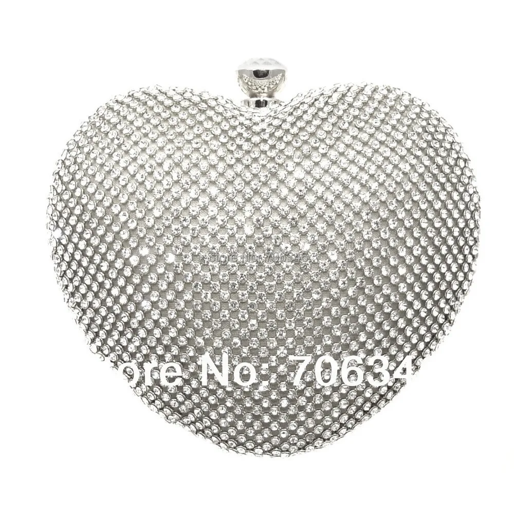 Quality rhinestone heart shaped clutch purse, fashion women's crystal