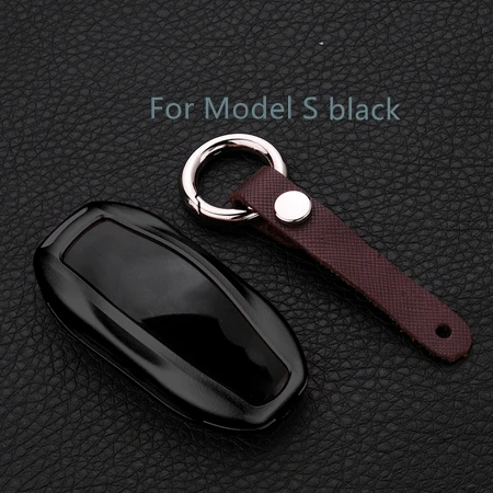 Автомобильный держатель для ключей из алюминиевого сплава, чехол, оболочка, цепь для Tesla, модель 3, модель S, модель X, смарт-брелок, аксессуары для ключей - Название цвета: For Model S black