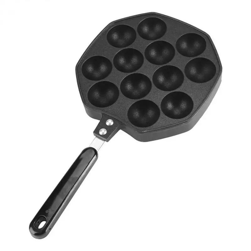 12 полостей алюминиевая сковорода Takoyaki устройство для приготовления такояки Осьминог маленькие шарики формы для выпечки сковорода инструменты для домашнего приготовления - Цвет: Black