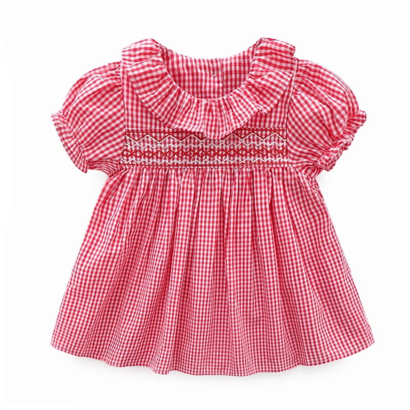 Милая Одежда для маленьких девочек от 0 до 24 месяцев летняя Клетчатая одежда с короткими рукавами и лентой для волос