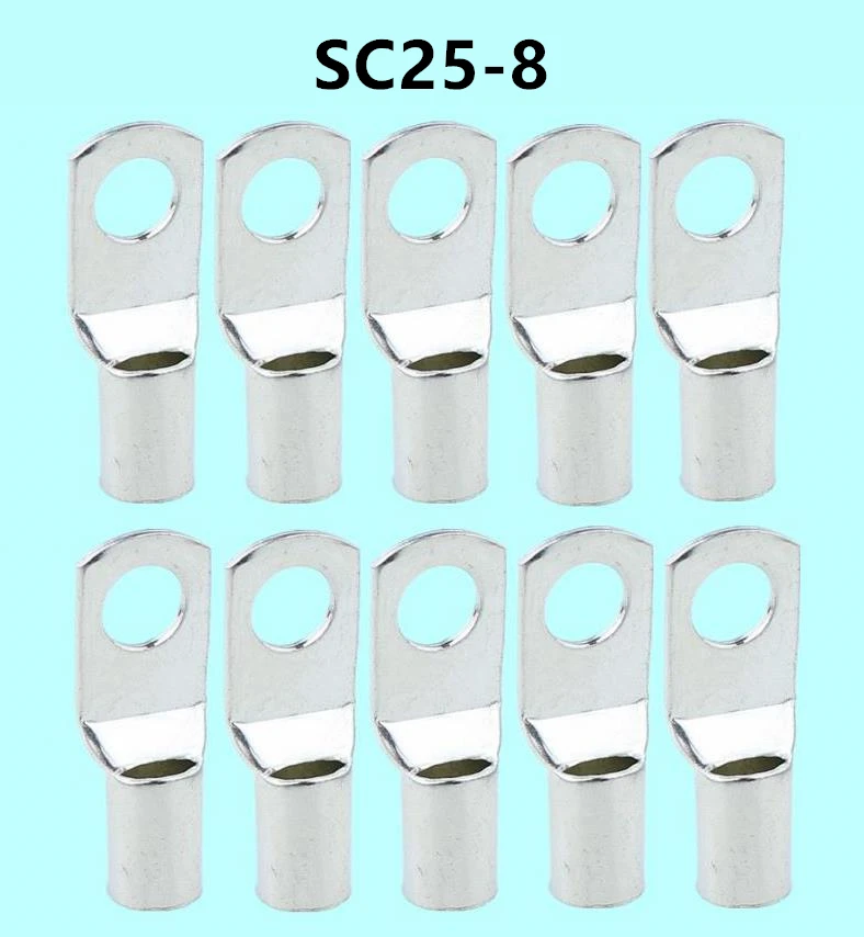 

10PCS Brand new SC25-8 Bolt Hole Tinned Copper Cable lugs Terminals set Wire terminals connector