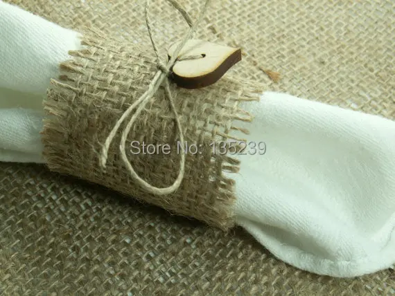 Rustic Style 50 Burlap Napkin Rings With Wood Heart Wedding Decor Rustic Style 50 Burlap Napkin Rings With Wood Heart Wedding Decor