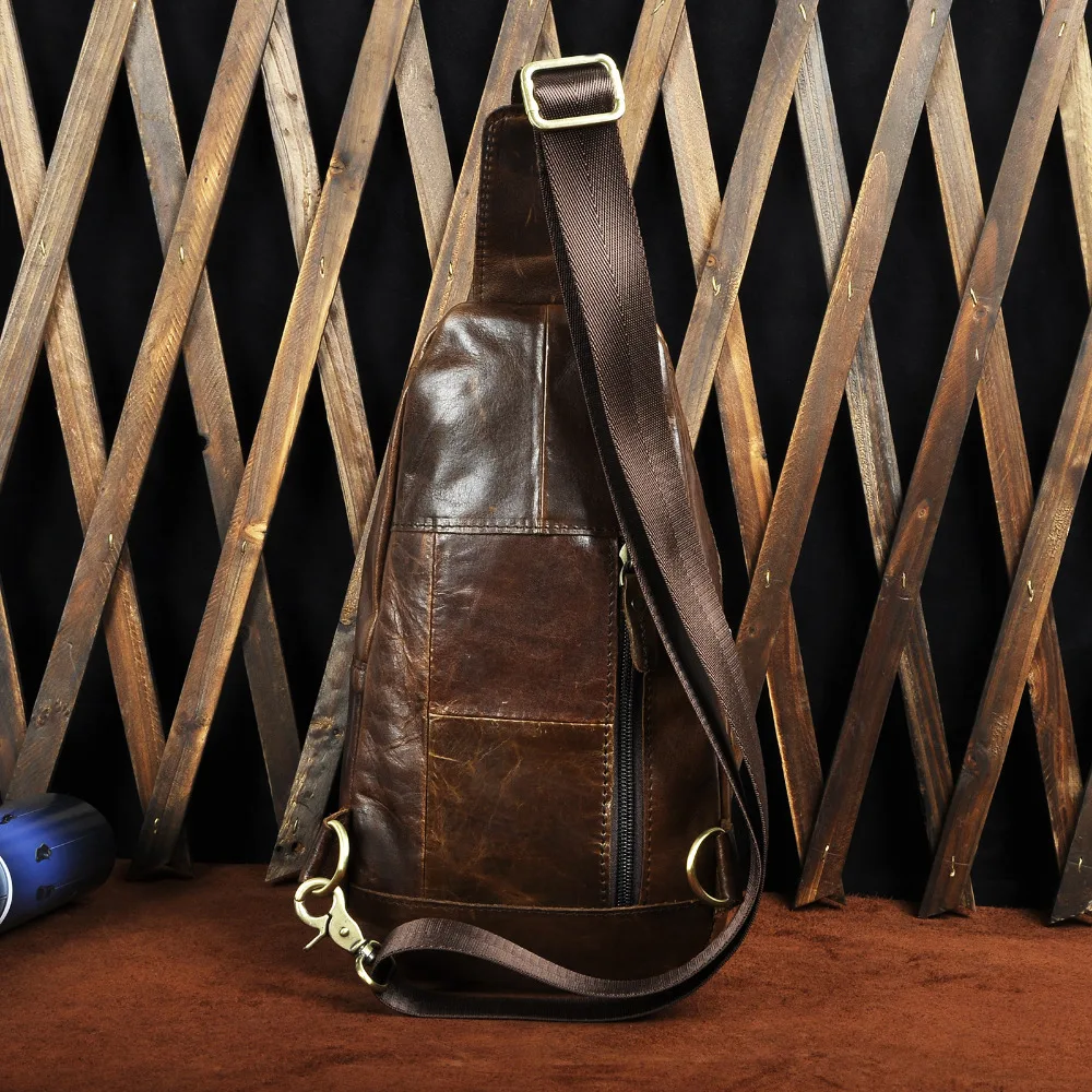 Мужская оригинальная кожаная повседневная модная нагрудная Сумка-слинг " планшет Зонт кофе дизайн одно плечо сумка через плечо мужская 8013-c