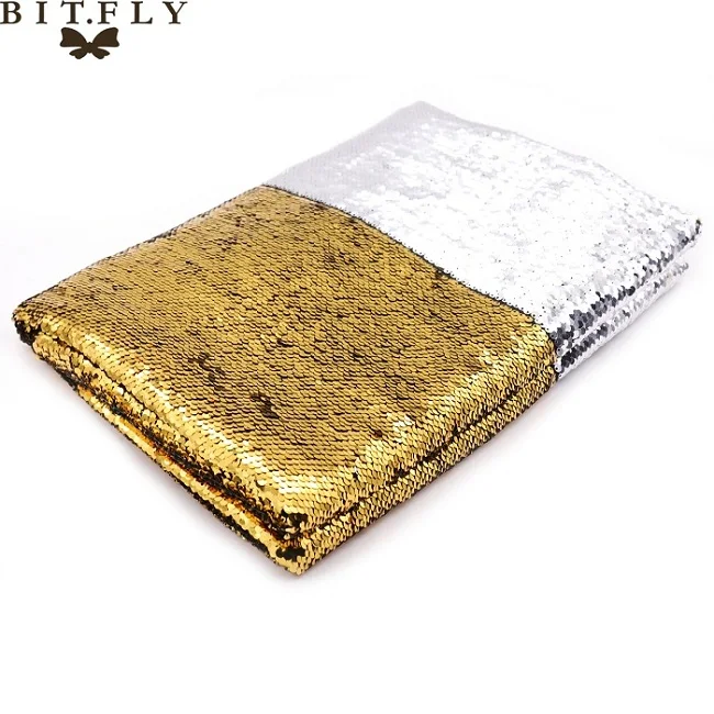 Gold Silver 130x50 см обратимая Русалка рыбные весы Блестки Ткань блестящие пайетки ткань для платья Бикини материал для вышивания DIY украшения - Цвет: Gold Silver
