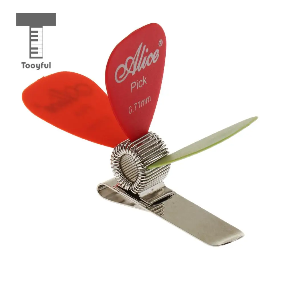 Tooyful 1 Set 3Pcs 0.71mm Guitar Bass Plectrums Finger Picks with 1Pc Spring Pick Holder Organiser Musical Instrument Accessory