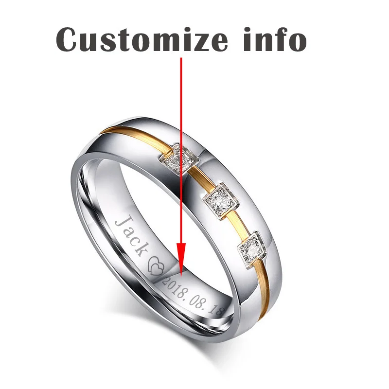Vnox Винтаж обручальное кольцо для Для женщин/Для мужчин камень cz 316L Нержавеющая сталь из металла - Цвет основного камня: Personalize Lady