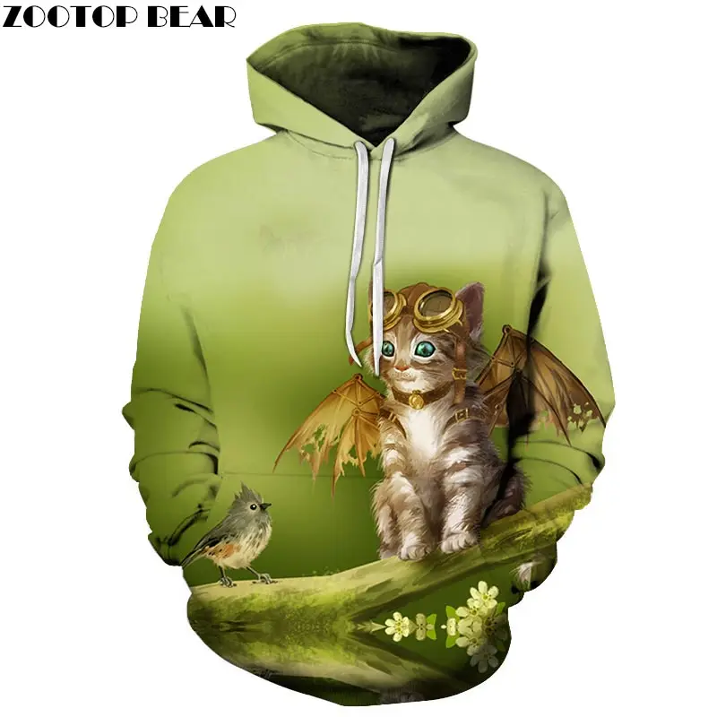 Put On Wings Cat 3D Printed Mens Pullover Sweatshirt Pullover Casual Hoodie Men Streetwear Sweatshirt Hoodie Tops ZOOTOP BEAR