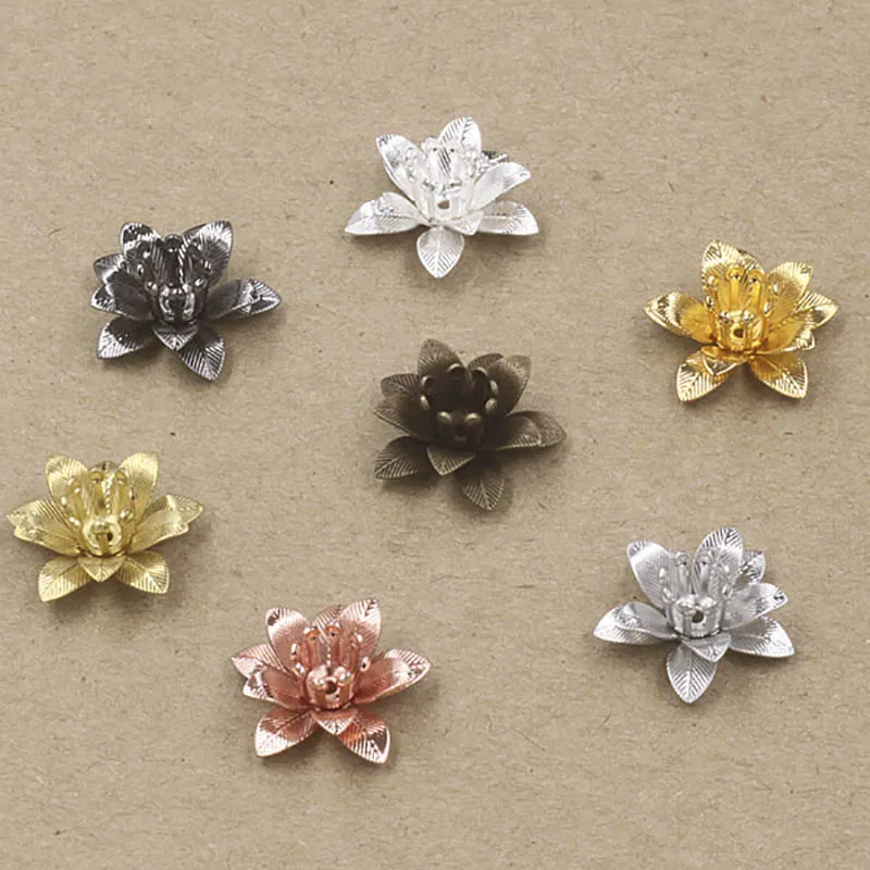

10pcs Copper Filigree Flower Base Bead End Cap Tray For Diy Jewelry Making Rose Gold Silver Color Charms Findings Accessories