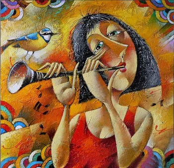 

Abstract handmade painting woman playing the trumpet on oil canvas for home decor and wallpaper, gallery