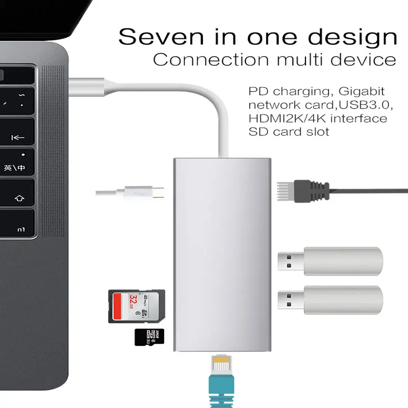 Uosible Thunderbolt 3 адаптер Тип usb C концентратор HDMI Rj45 поддержка Dex для samsung телефон USB-C док-станция для Macbook Pro/Air