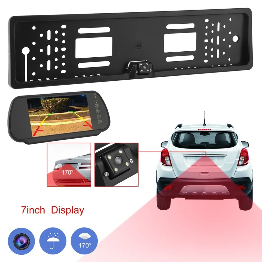 

170 Degrees Viewing Angle European License Plate Frame Camera+ Wireless 7 Inch Display Monitor Rear View Camera
