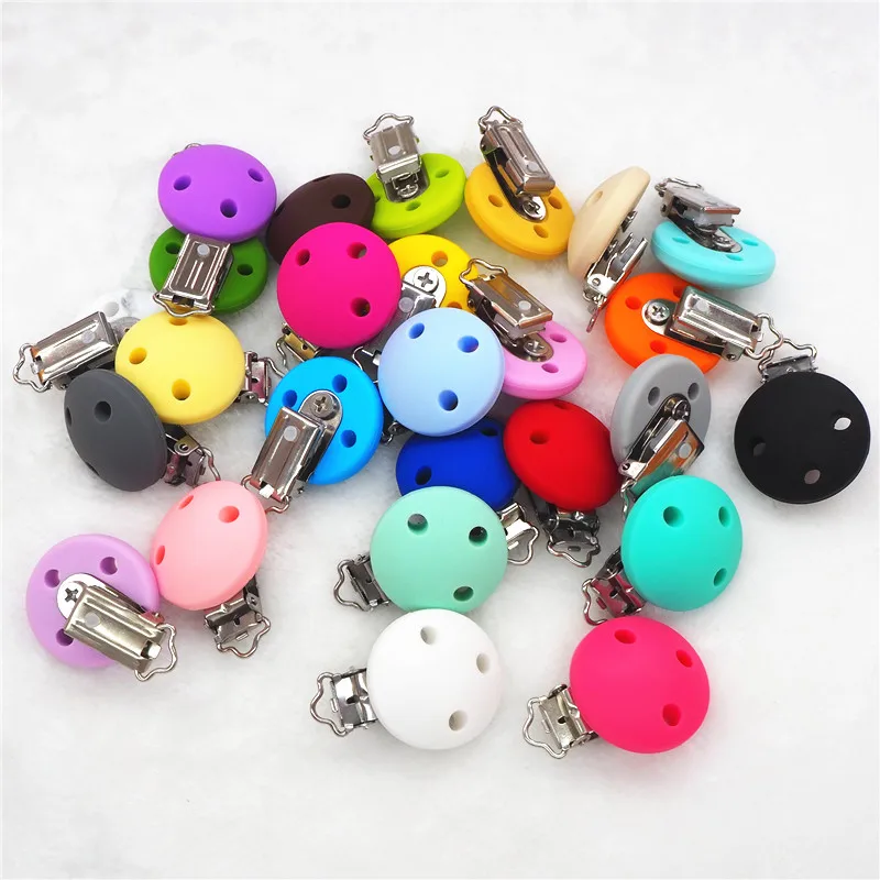 

Chenkai 100PCS Silicone Round Teether Clips DIY Baby Shower Pacifier Dummy Teething Soother Nursing Jewelry Sensory Toy Clips