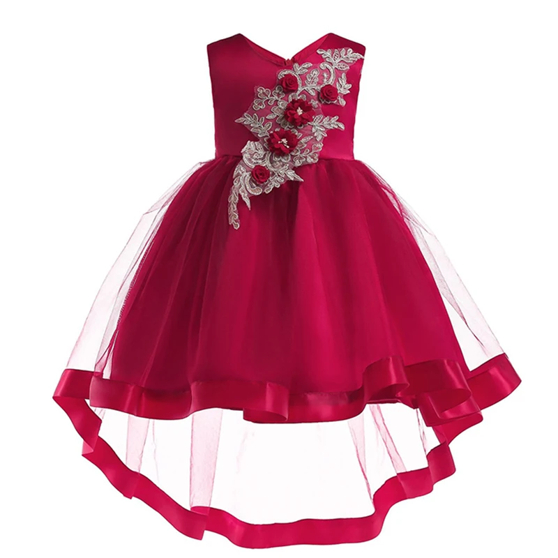 

2-10T Baby Girl Lace Trailing Dress for Wedding Party New Style Sequins Flowers Princess Girls Dresses Summer Girl Dresses