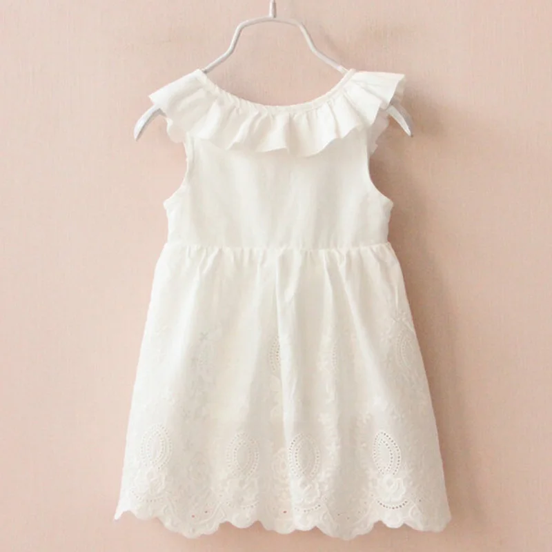 Hurave Girl Dresses Solid White Girl Dresses 2018 Summer Style Children