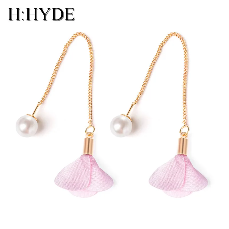 

H:HYDE 7 Kinds Cotton Long Drop Earrings for Women Fashion Flower Imitation Pearl Earring Dangle Bijoux Party Statement Jewelry