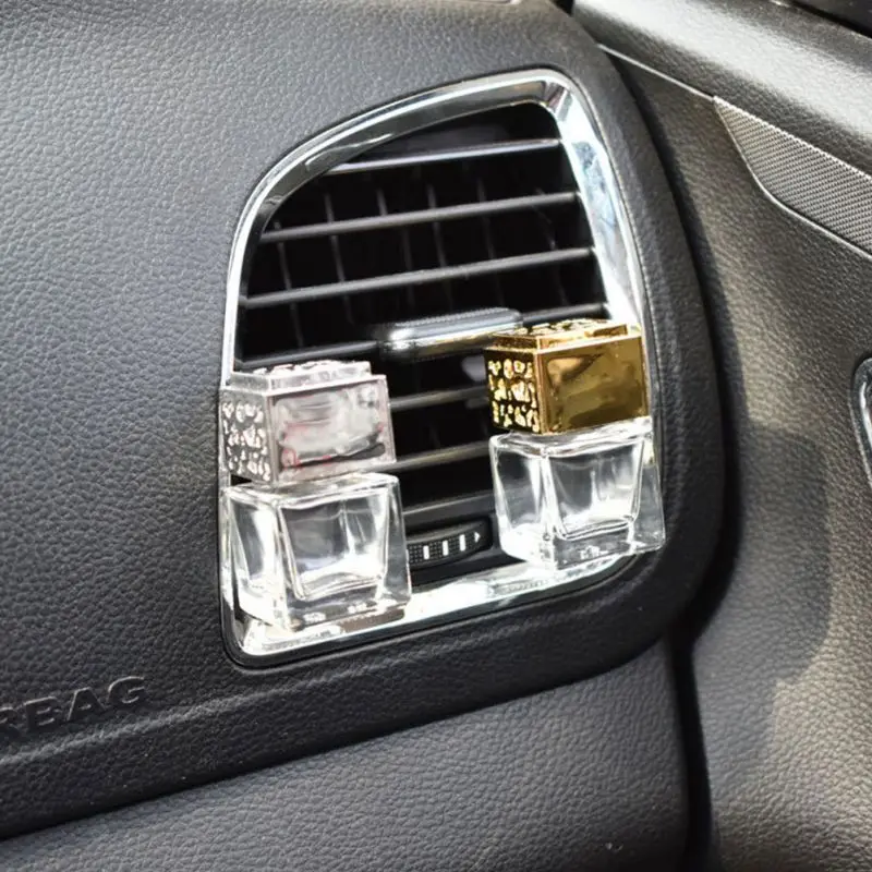 

Car Lasting Fragrance Square Perfume Bottle Air Conditioner Air Outlet Square Glass Bottle With Clip