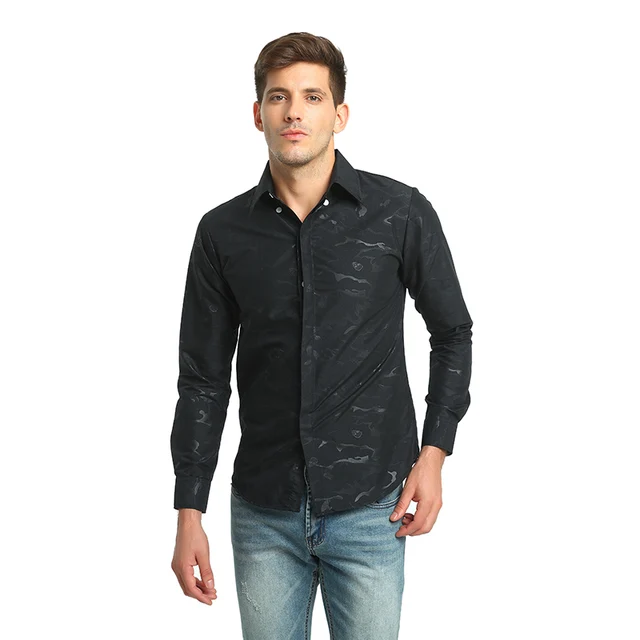 Skull Print Shirt Men 2017 Casual Button Down Mens Dress Shirts Long