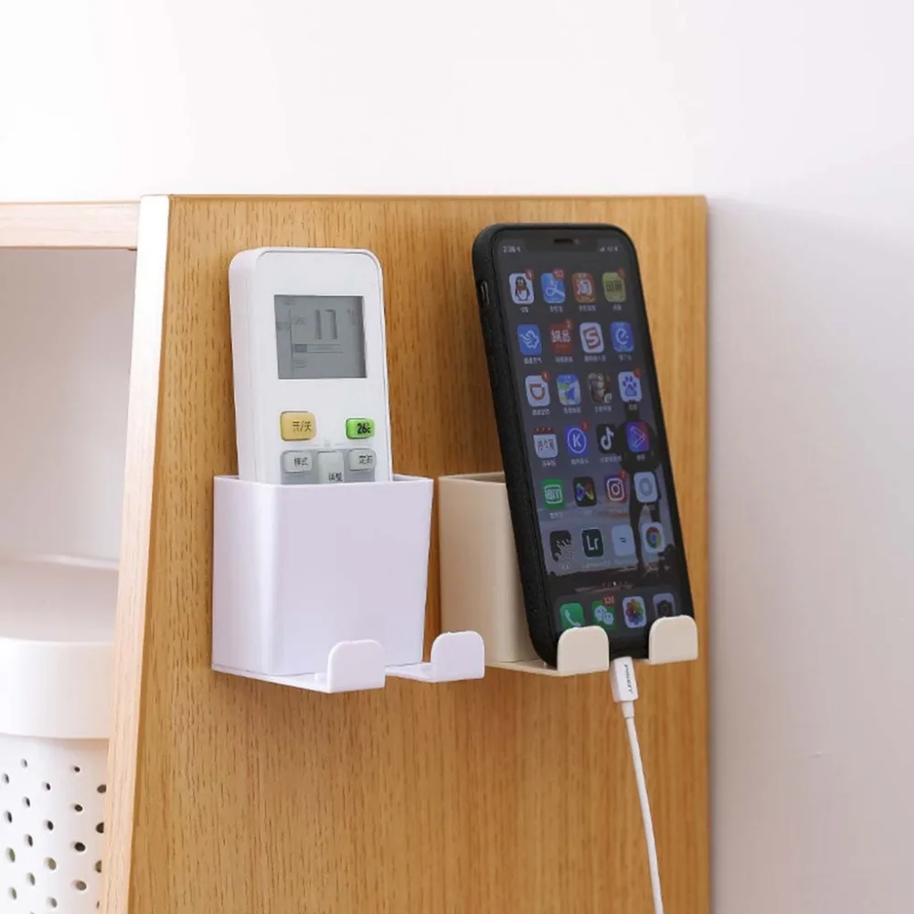 

Wall Mounted 1piece Organizer Storage Box Remote Control Air Conditioner Storage Case Mobile Phone Plug Holder Stand Hole Switch