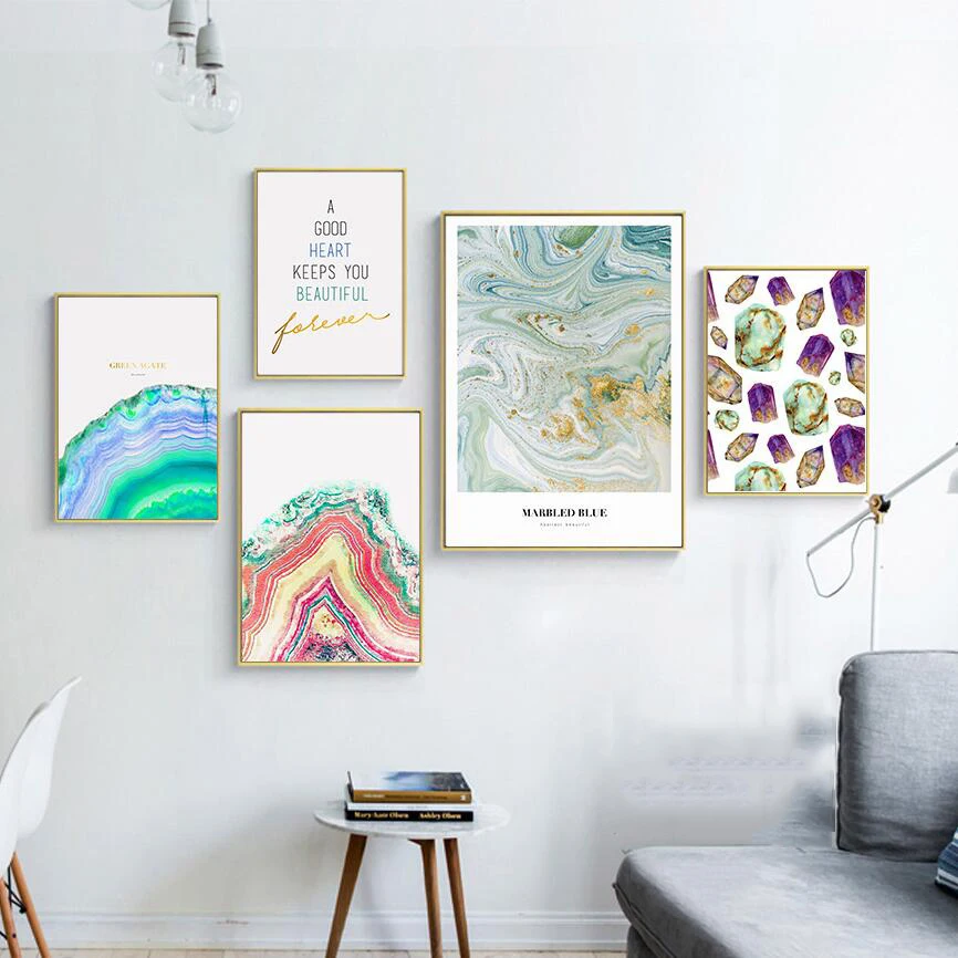 

Oubei Art Abstract Wall Art Agate Texture Wall Pictures For Living Room Nordic Home Decor Canvas Painting Decorative No Frame