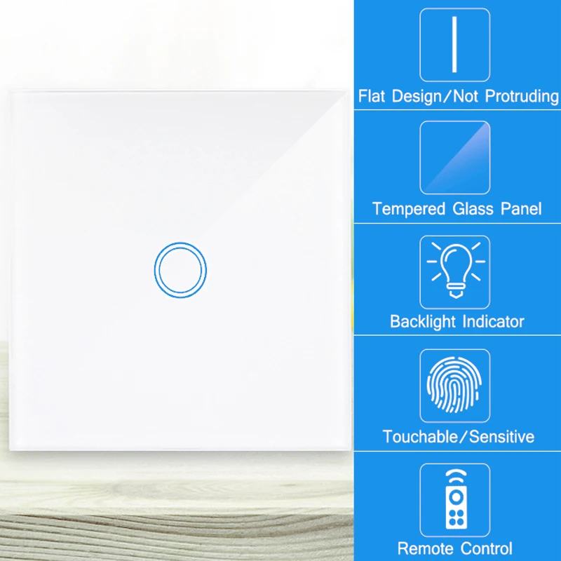 

EU Standard 1/2/3 Gang 1 Way Touch Switch White Crystal Glass Panel WIFI Touch Switch Light Wall Touch Screen SwitchAC 90-250V