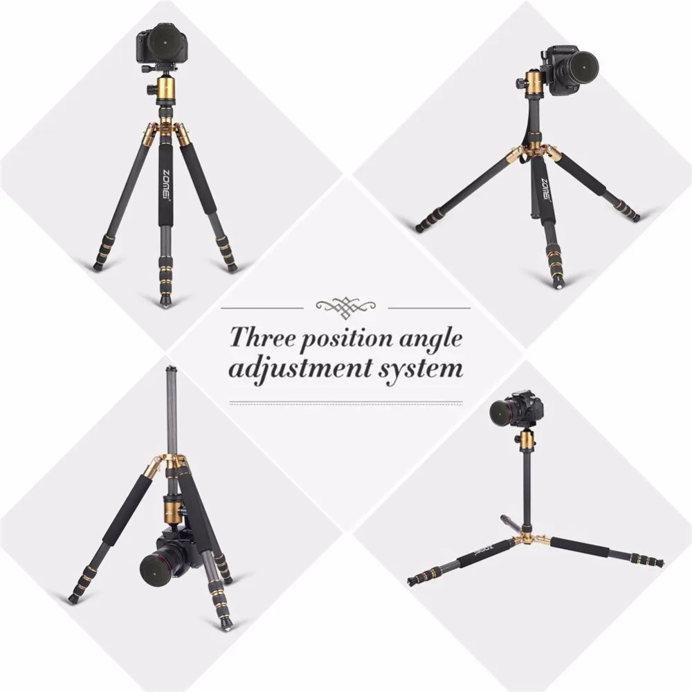  Z818C Portable travel tripod 3-Way Ball Head Carbon fiber Camera Tripod Stand for Canon Nikon Sony 