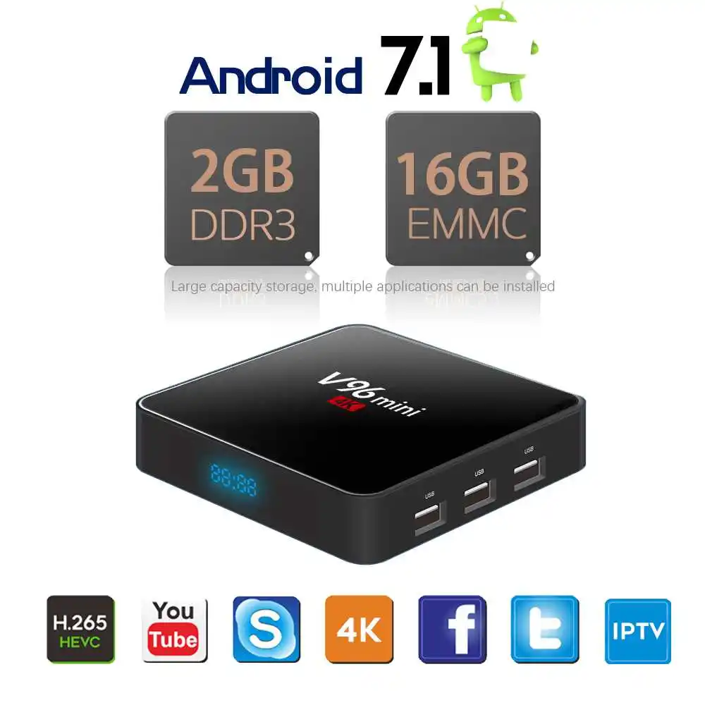  Android 7.1 2+16GB Smart Mini TV Box HD 4K H.265 Allwinner H3 Quad Core IPTV Set-Top Box Support Go