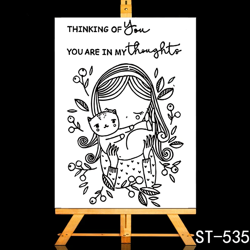 

ZhuoAng Cute cat and girl Transparent and Clear Stamp DIY Scrapbooking Album Card Making DIY Decoration Making