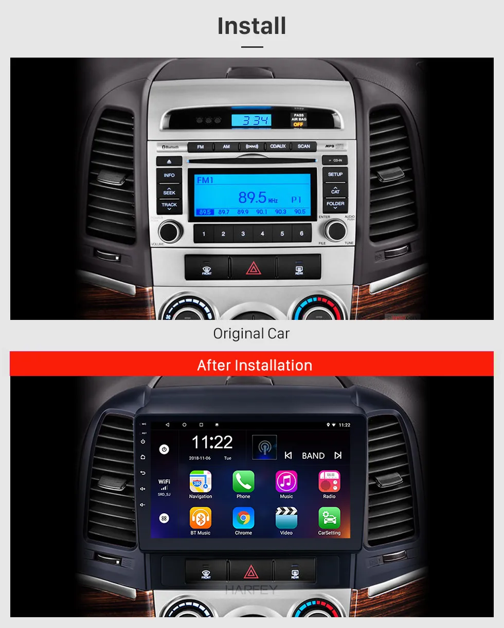 Flash Deal Harfey 2Din Android 8.1/7.1 9" Car Radio Stereo For 2005-2012 HYUNDAI SANTA FE Touchscreen Multimedia Player Head Unit GPS navi 2