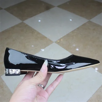 

Women's shoes patent leather fabric comfortable sheepskin lining shallow pointed Toe office casual autumn fashion shoes women