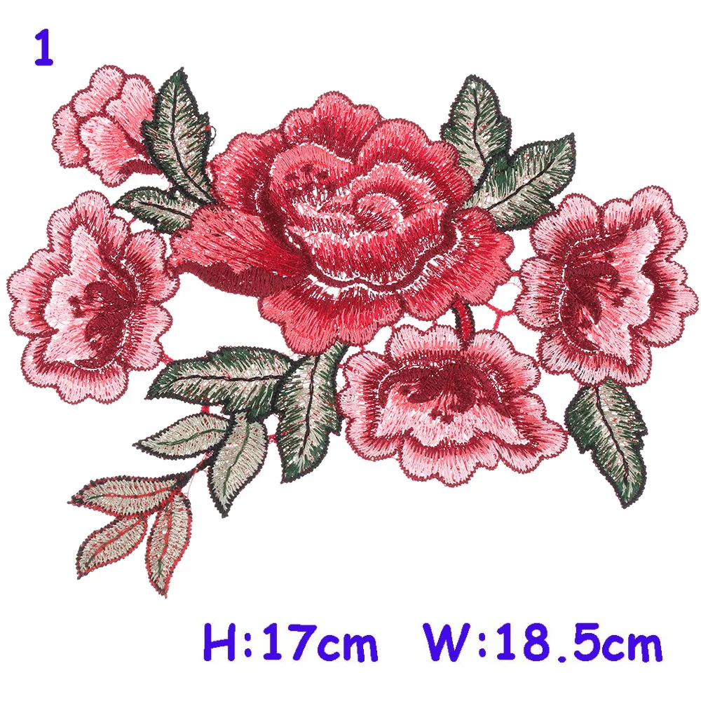 5 Styles Resplendent Flower Red Rose Blossom Applique Embroidery Patch