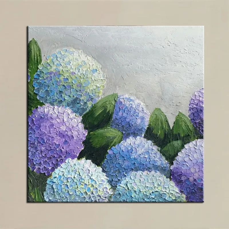 

Modern Home Decor Wall Arts Handpainted Abstract Flower Oil Paintings Large Knife Blue Pruple Floral Painting Pictures on Canvas