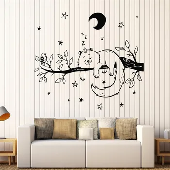 

Cat On Branch Star Tree Wall Sticker Bedroom Animal Vinyl PVC Art Decals Moon Stickers Home Decor Living Room Decoration