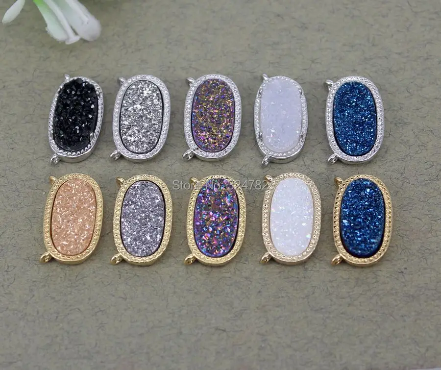 10pcs Small size Nature Stone Oval Pendant beads with Double Bails Charm Gem stone Beads For Jewelry Making | Украшения и