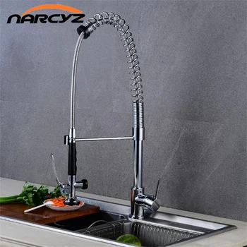 

New Style Nickle Chrome Color Kitchen Pull Faucet Mixer Dual water Swivel Spout Rotatable Hot Cold Faucet Sink Mixer Taps XT-113