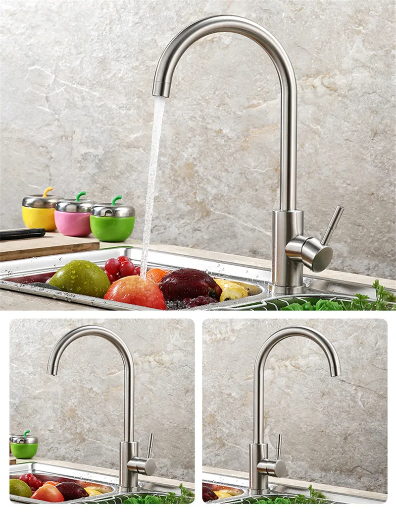 Kitchen Faucet 360 Rotate Silver Mixer Faucet for Kitchen Hot and Cold Water Mixer Tap Swivel Deck Mounted Crane for Sinks