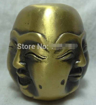 

free shipping Chinese Bronze Buddhism Xi Nu Ai Le 4 Face Happy Maitreya Buddha Head Statue