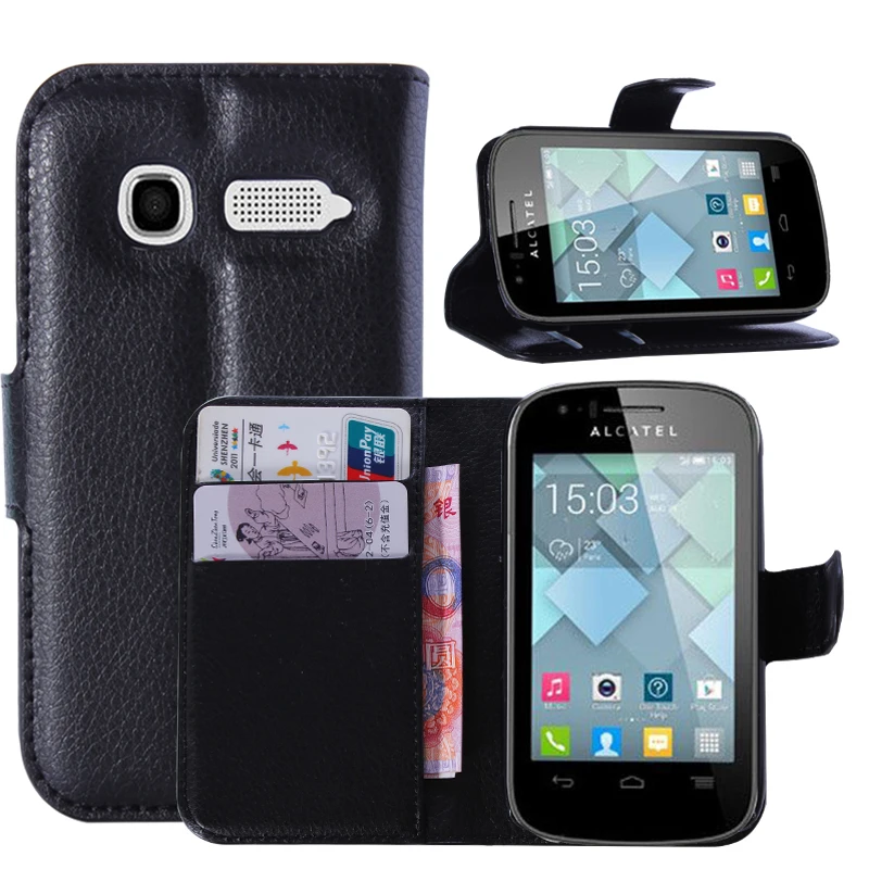 Fashion Original PU Leather Flip Case Cover For Alcatel POP C1 OT4015 Cell Phone Shell Back With Card Holder & Black | Мобильные