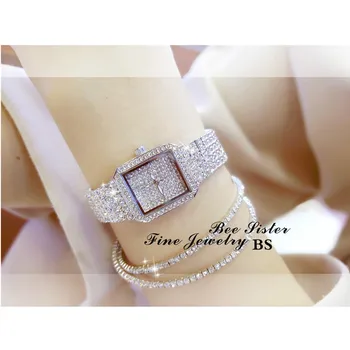 

New Hot-Selling Imported Quartz Movement Ladies Chain Watch High-End Custom Full-Water Rhinestone Female Watch Rectangular Dial