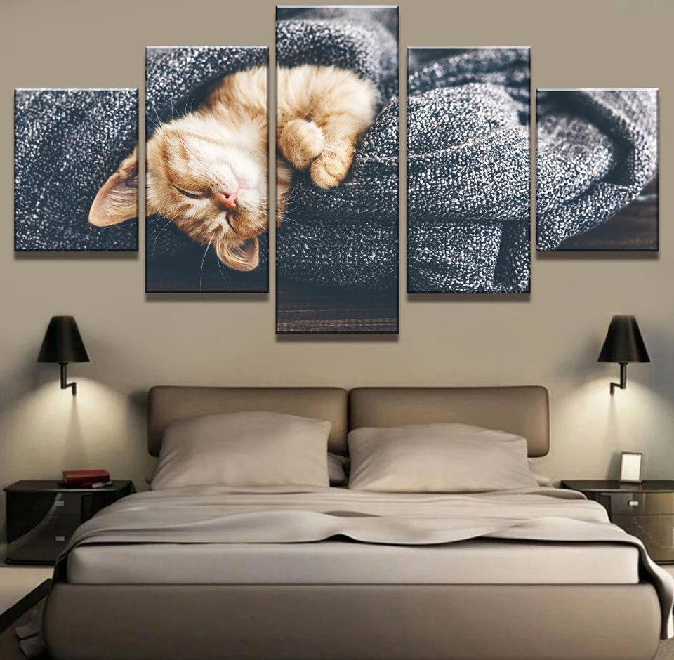 

Modular Pictures HD Prints 5 Pieces Canvas Animal Painting Lovely Cat Home Decor For Baby Room Cuadros Wall Art Artwork Poster