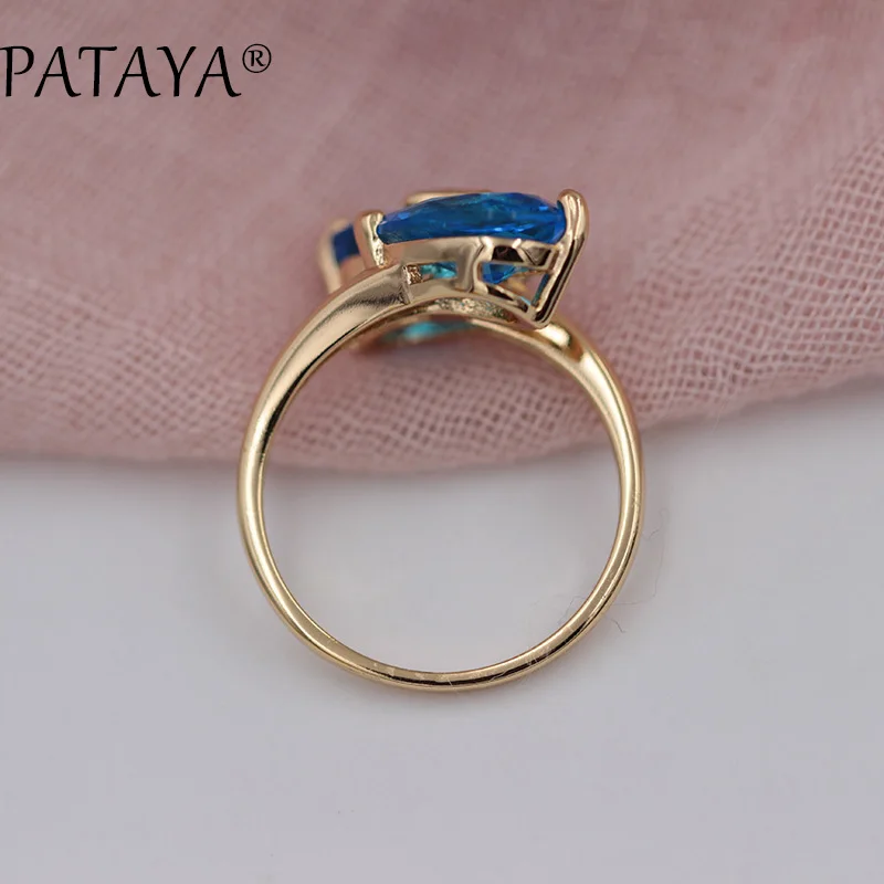 PATAYA Новое поступление фирменные кольца 585 розовое золото кольцо синяя двойная Капля воды AAA натуральное женское кольцо с Цирконом Модные праздничные ювелирные изделия