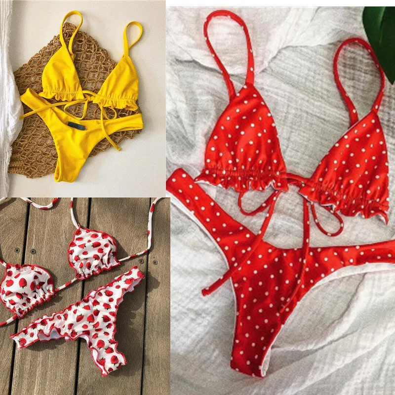 Bikinis De lunares para Mujer, traje De baño para playa con cordón