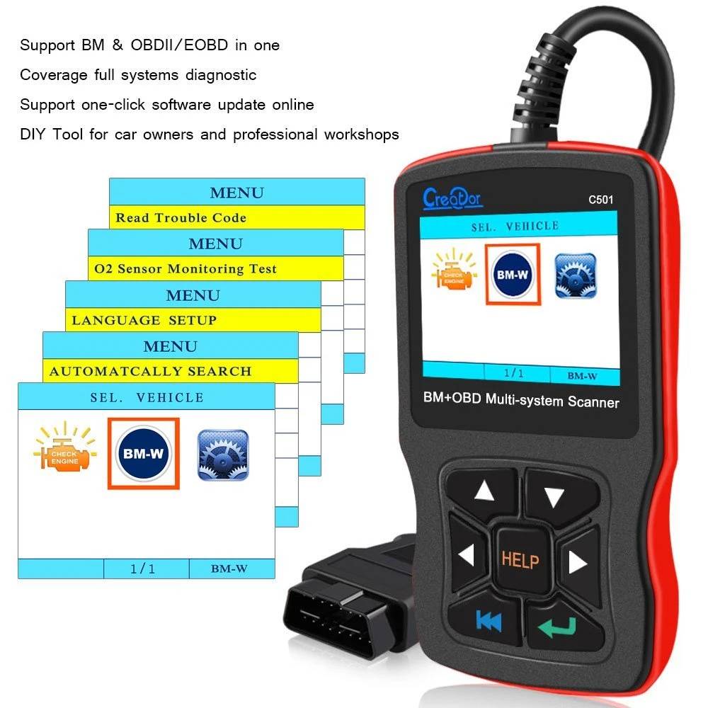 Creator C501 OBD2 считыватель кодов AC EPS масло Сервис Сброс EPB ABS подушка безопасности полная система диагностический сканер для BMW e46 e39 e90 e60