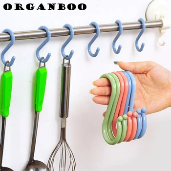 

ORGANBOO 1Set Multifunctional plastic S-shaped door hook kitchen hooks creative bathroom nail hooks wardrobe clothes S hooks