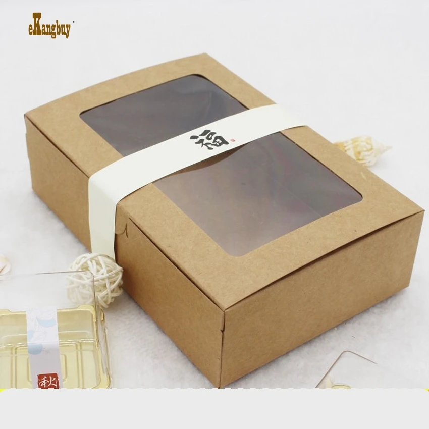 20 шт./лот 18X12X5cm крафт бумага 6 Лун торты в коробке с ПВХ окна Подарочная коробка